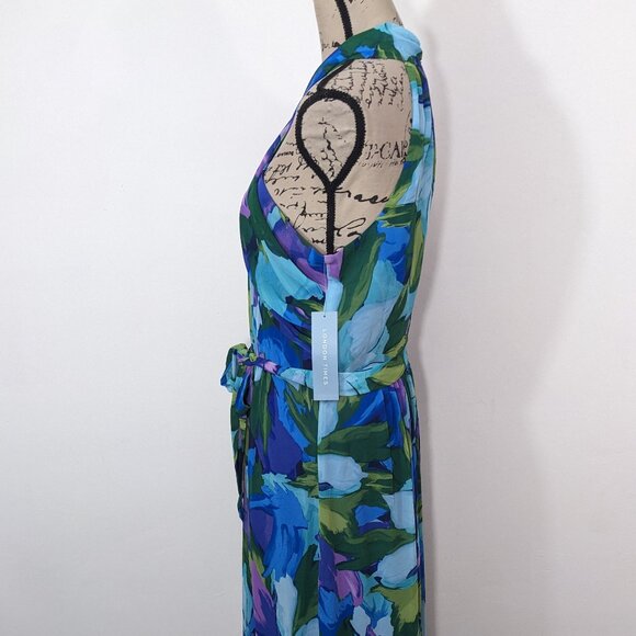 NWT London Times Crisscross Wrap-Neck Halter Maxi Dress Aqua Royal Size 12 - Picture 6 of 15